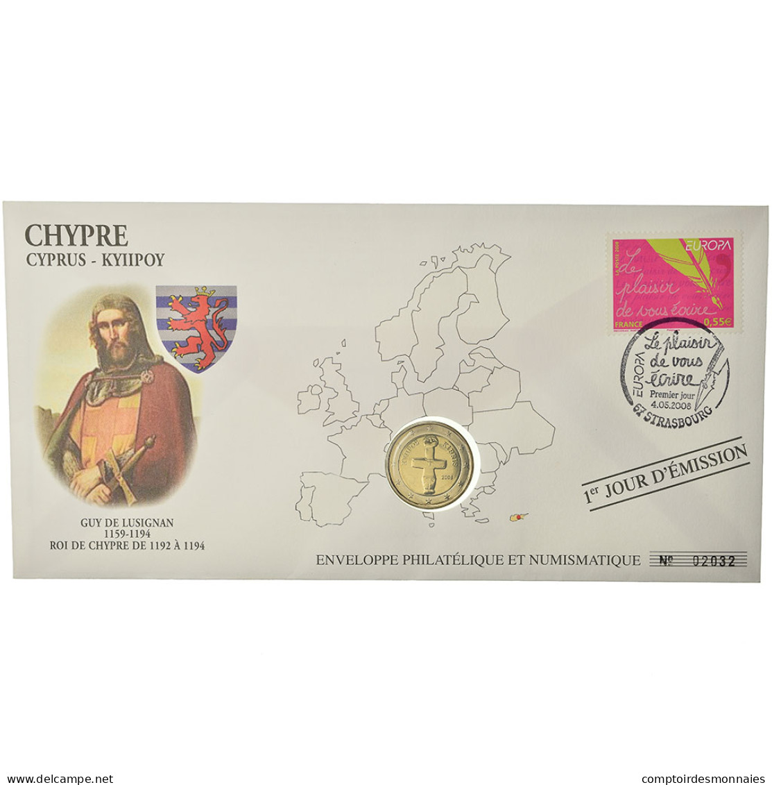 Chypre, 2 Euro, 2008, Enveloppe Philatélique Numismatique, SPL, Bi-Metallic - Zypern