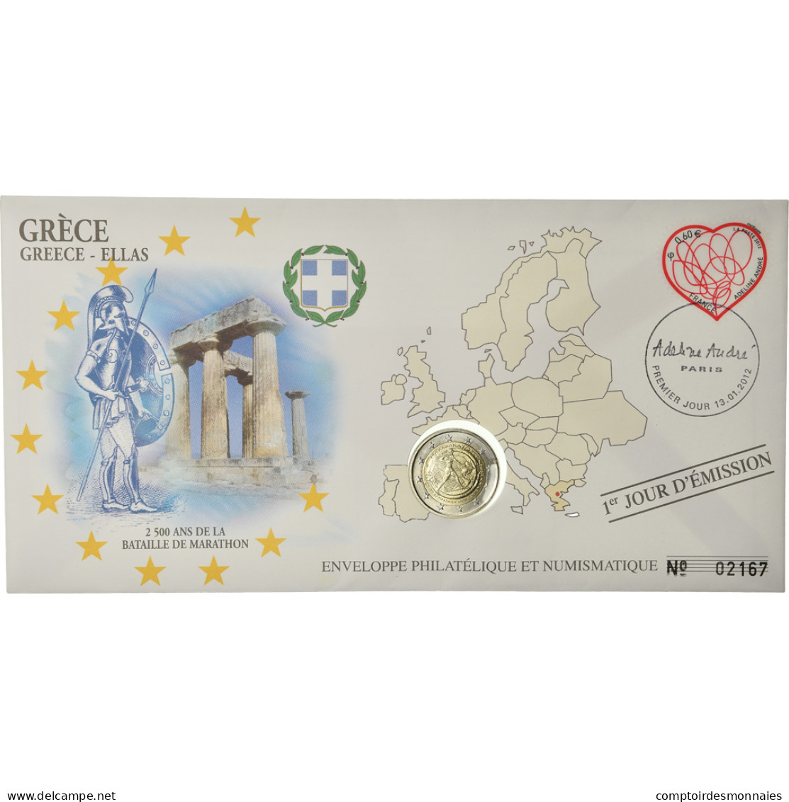 Grèce, 2 Euro, 2010, Enveloppe Philatélique Numismatique, SPL, Bi-Metallic - Greece