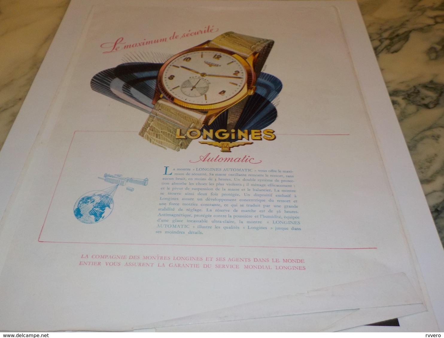 ANCIENNE PUBLICITE MAXIMUM DE SECURITE  MONTRE LONGINES  1951 - Autres & Non Classés