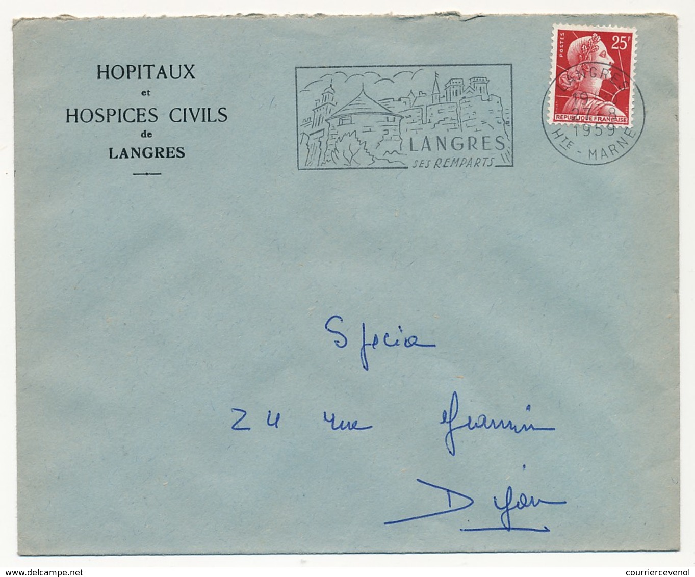 FRANCE => Vignette "L'Hopital Problème National" Sur Enveloppe OMEC De LANGRES 1959, En Tête Hopitaux Hospices Langres - Briefe U. Dokumente