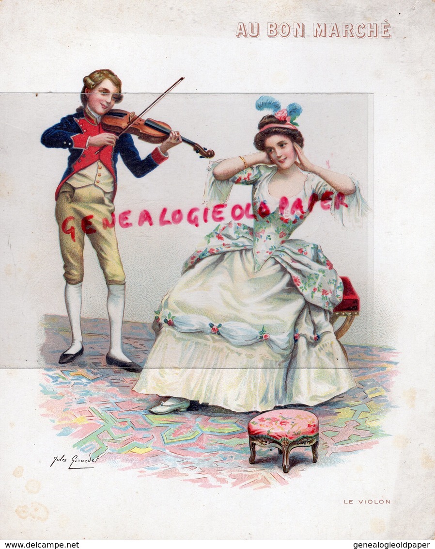 GRAND CHROMO AU BON MARCHE - LE MIRLITON - ILLUSTRATEUR JULES GIRARDET - BOUCICAUT PARIS -VIOLON   MUSIQUE MUSICIEN - Au Bon Marché