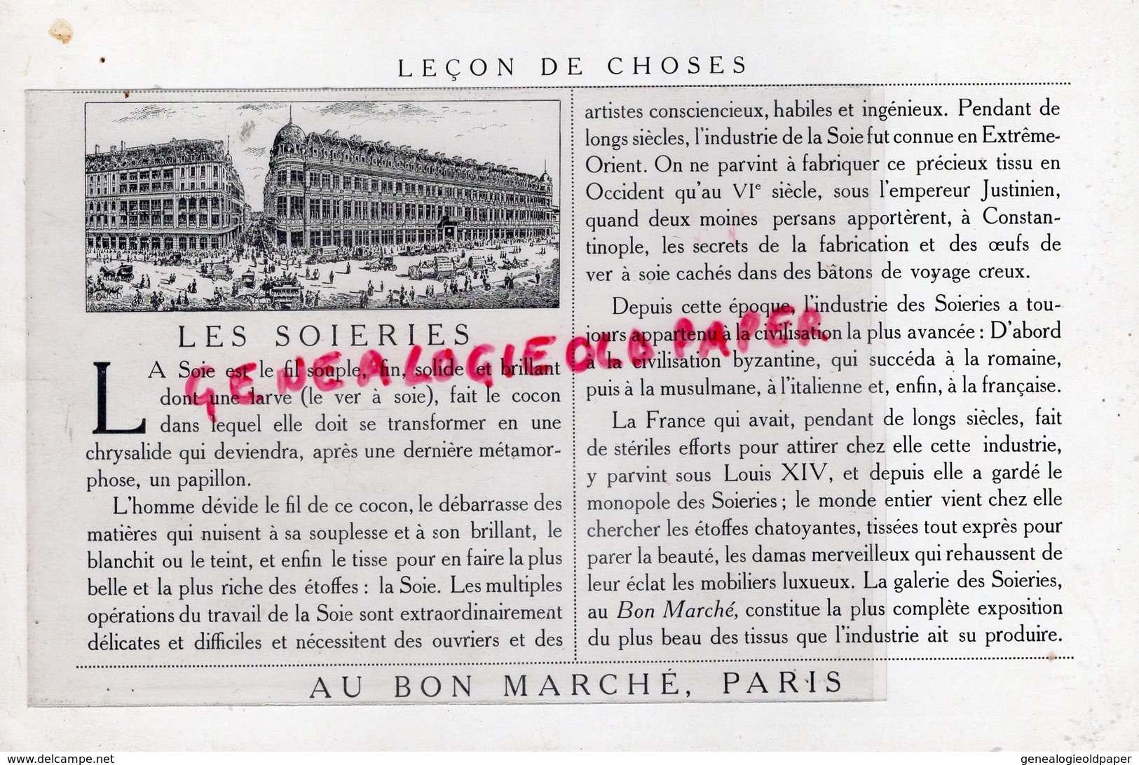 GRAND CHROMO AU BON MARCHE - BOUCICAUT PARIS - RAYON DES SOIERIES- SOIE- SILK--  TISSAGE METIER A TISSER JAPON - Au Bon Marché