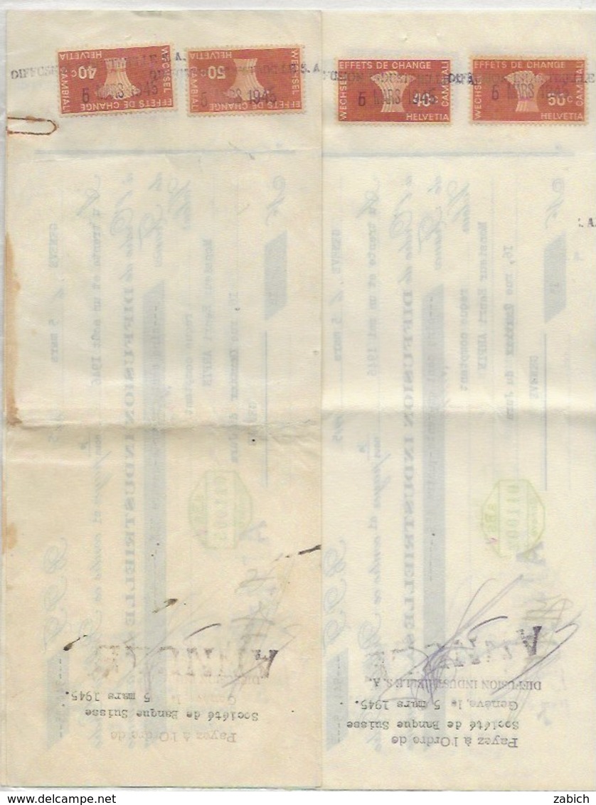FISCAUX SUISSE EFFET DE COMMERCE France GENEVE  50C Brun,40c Brun 1945 2 Ex - Revenue Stamps