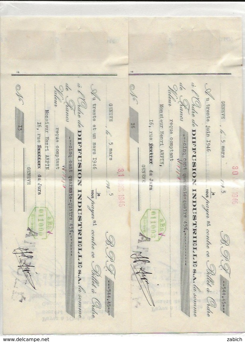 FISCAUX SUISSE EFFET DE COMMERCE France GENEVE  50C Brun,40c Brun 1945 2 Ex - Revenue Stamps