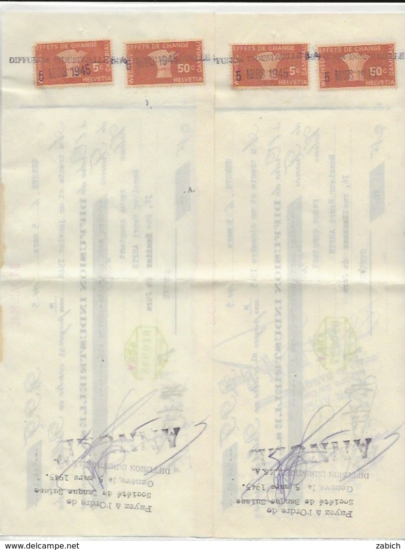 FISCAUX SUISSE EFFET DE COMMERCE France GENEVE  50C Brun,5c Brun 1945 2 Ex - Fiscales