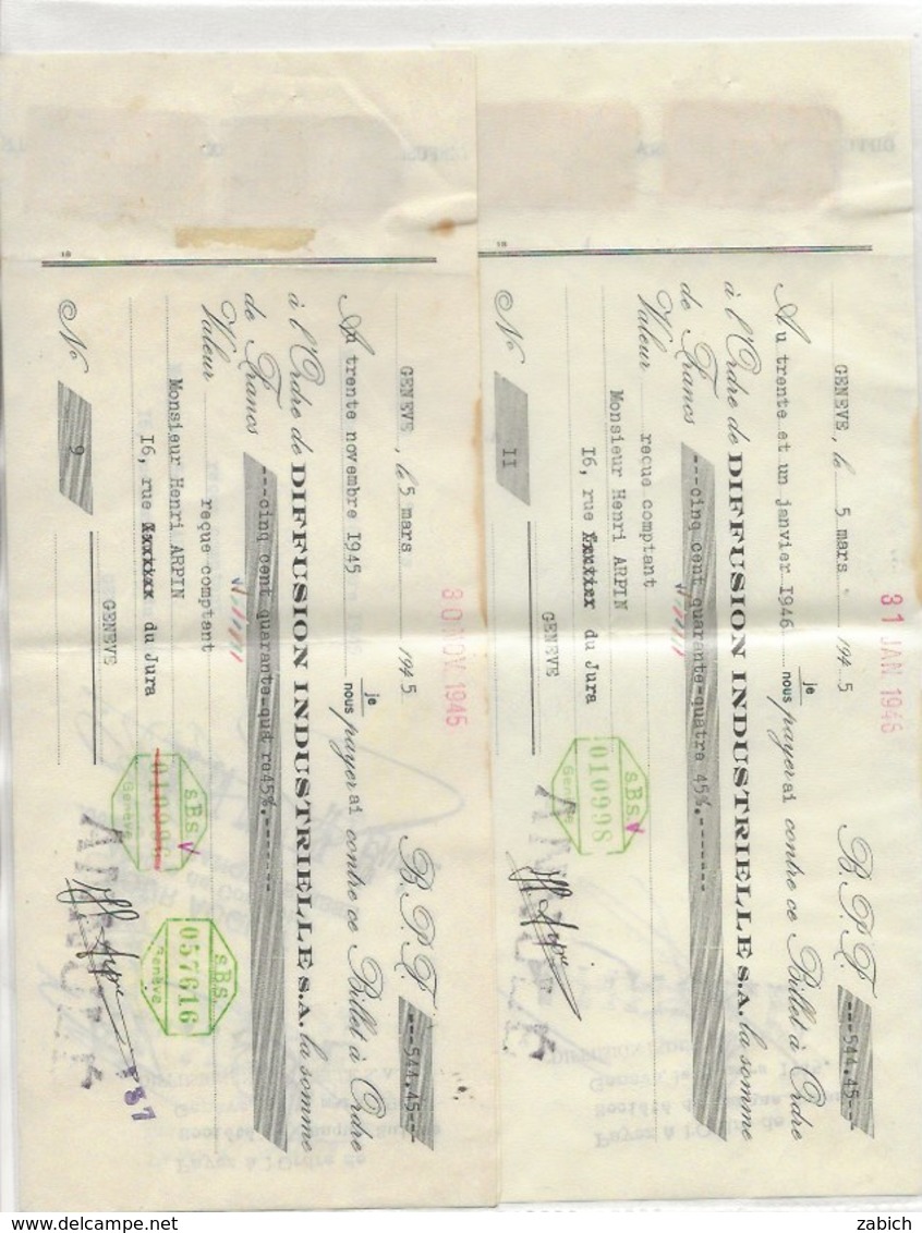 FISCAUX SUISSE EFFET DE COMMERCE France GENEVE  50C Brun,5c Brun 1945 2 Ex - Fiscaux