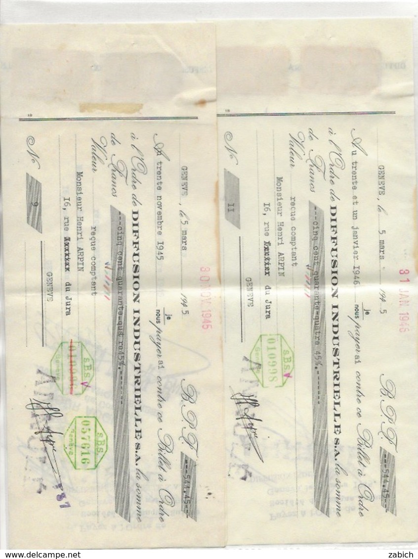 FISCAUX SUISSE EFFET DE COMMERCE France GENEVE  50C Brun,5c Brun 1945 2 Ex - Revenue Stamps