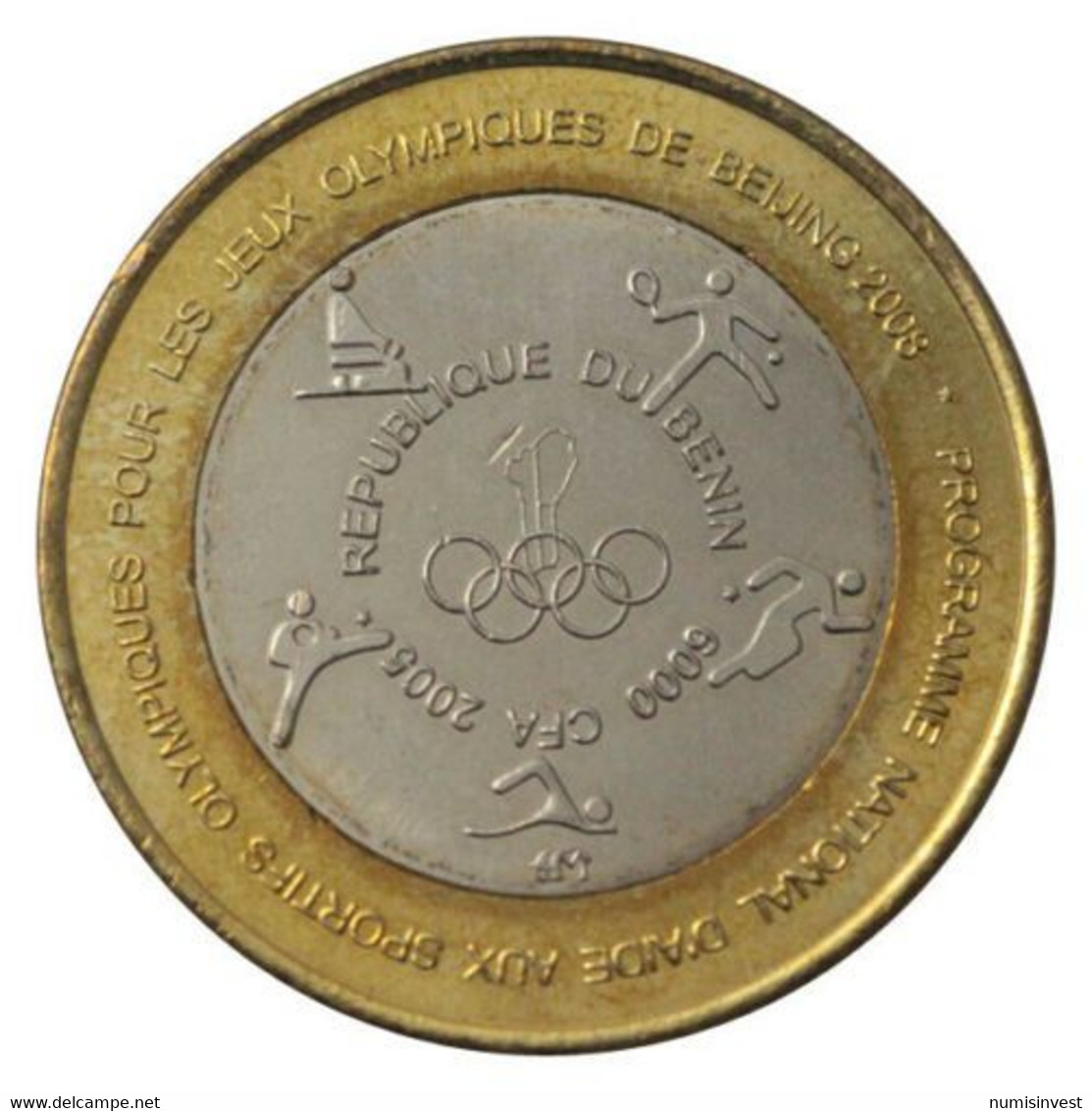 BENIN 6000 CFA OLYMPIC GAMES BEIJING 2008 BIMETAL BI-METALLIC 2005 UNC - Benin