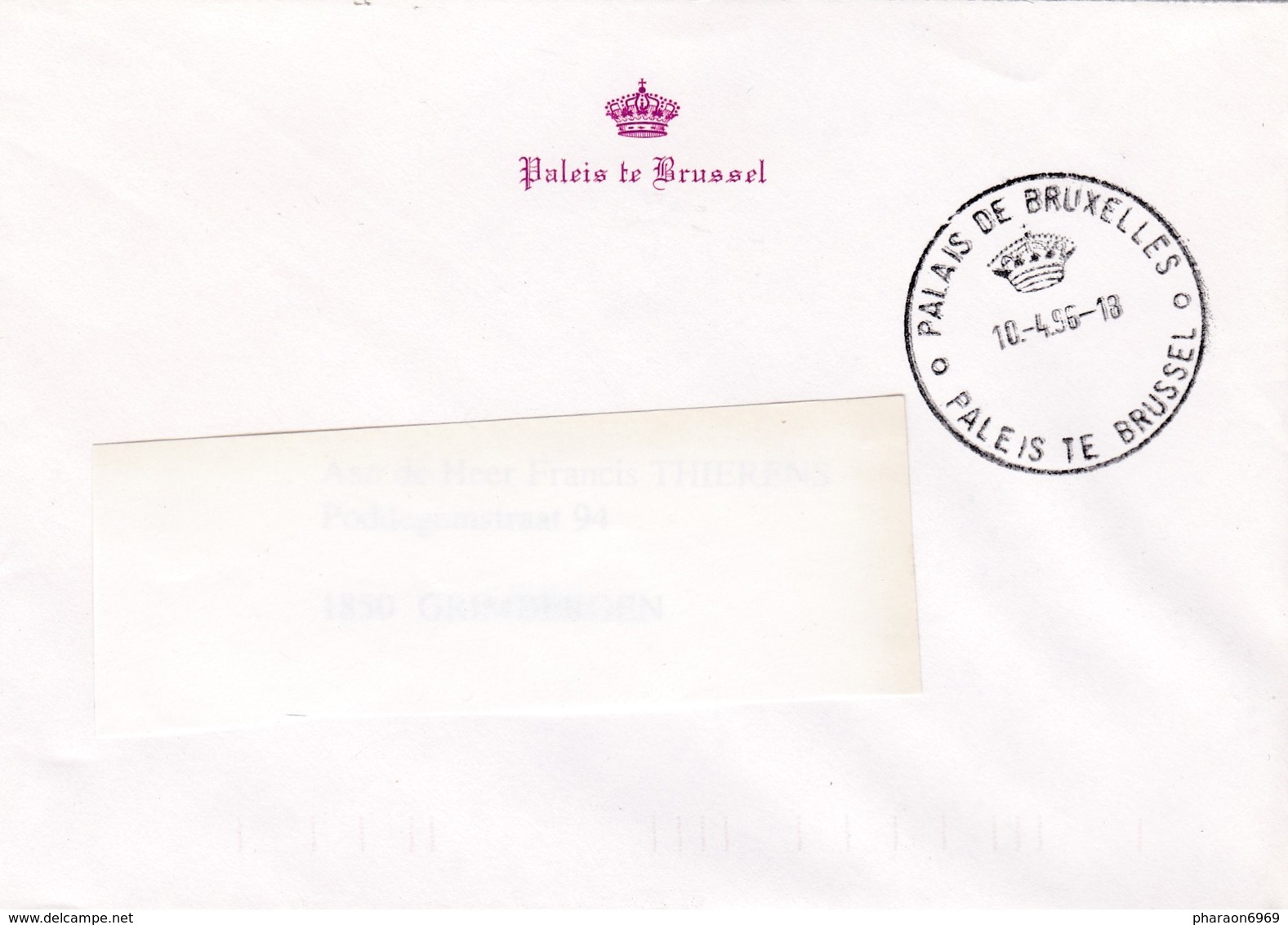 Enveloppe Cover Brief Palais De Bruxelles Paleis Te Brussel - Cartas & Documentos