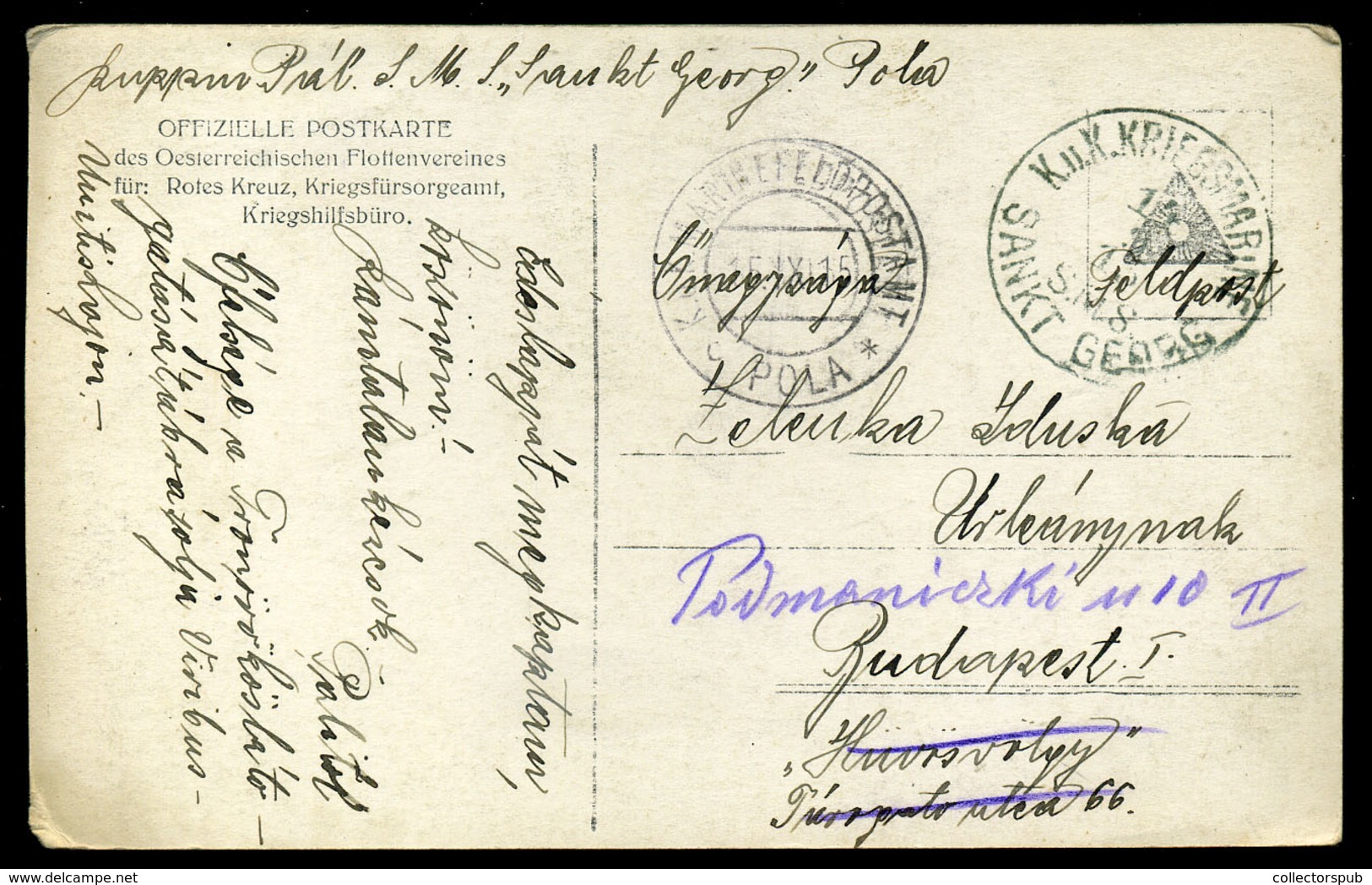 K.u.K. Haditengerészet I.VH Képeslap, SMS Sankt Georg Bélyegzéssel - Covers & Documents