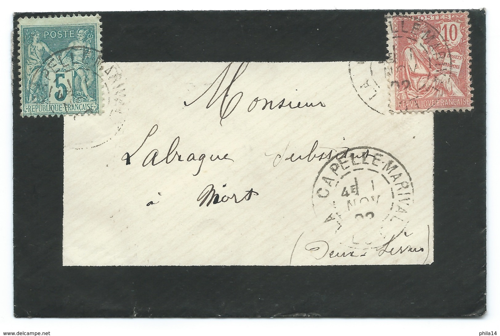 5c SAGE & 10c MOUCHON SUR ENVELOPPE  / LA CAPELLE MARIVAL LOT POUR NIORT / 1902 - 1877-1920: Semi-Moderne