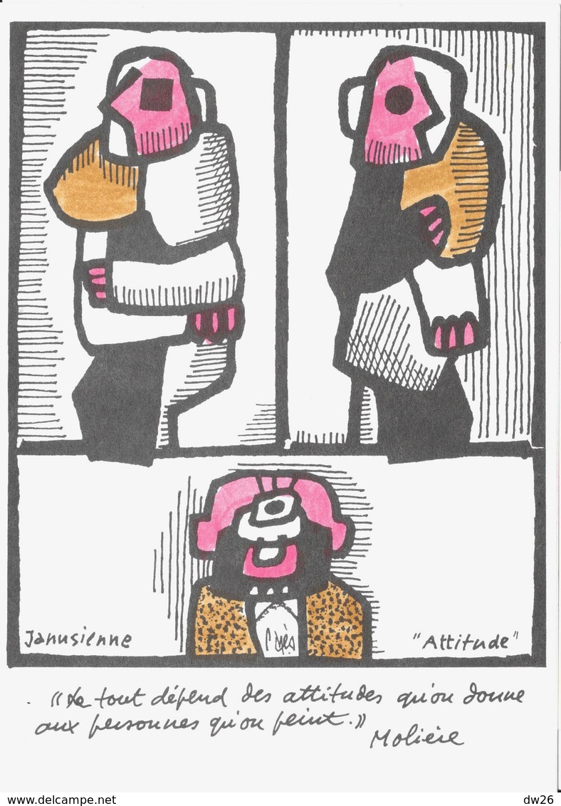 Illustration Raymond Pagès: Janusienne Attitude 1985 - Carte Dédicacée N° 30/150 - Pages