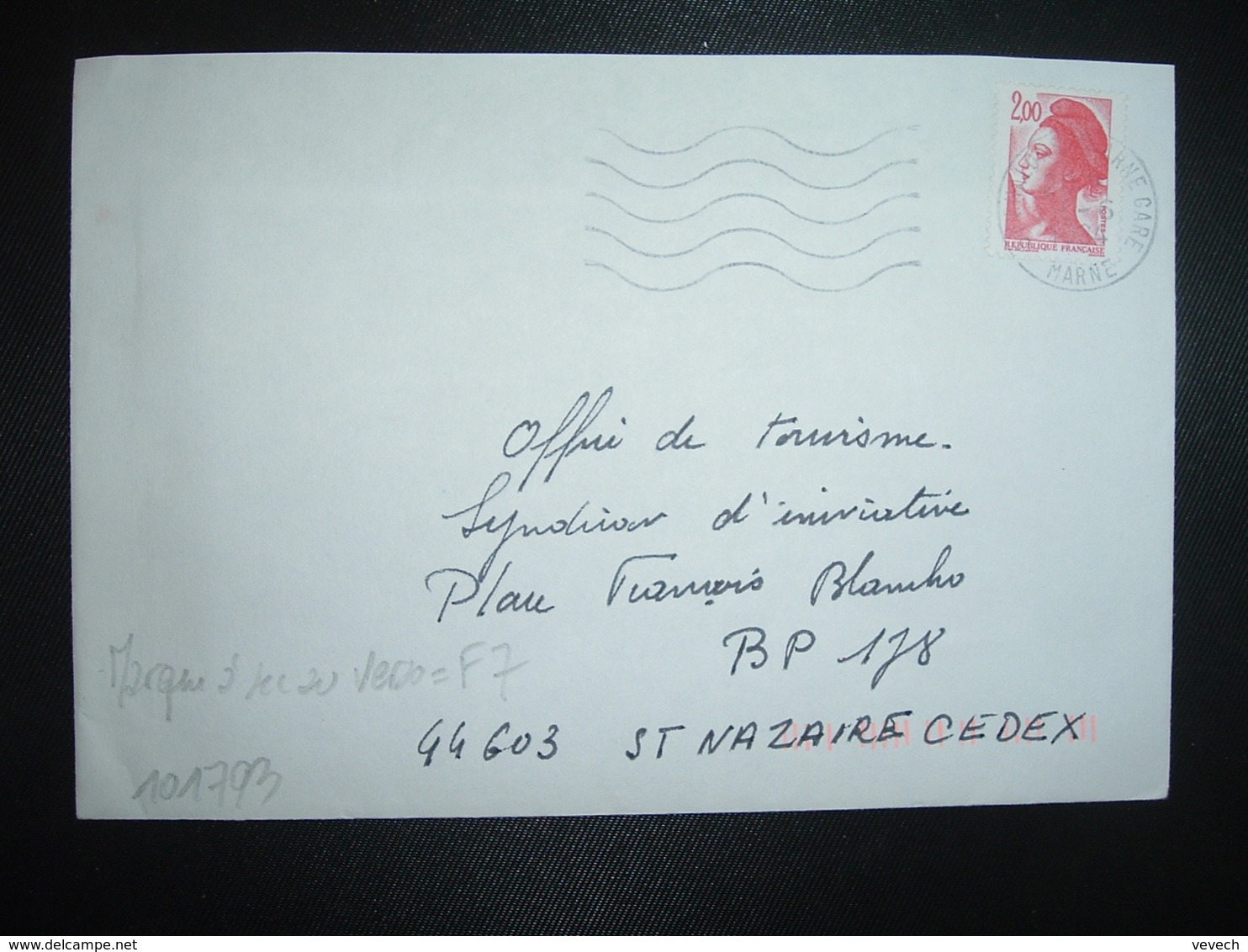 LETTRE TP LIBERTE 2,00 ROUGE OBL.MEC.6-6 1984 51 CHALONS S/MARNE GARE + TRI INDEXATION BARRES ROSES Marque à Sec F7 - Storia Postale