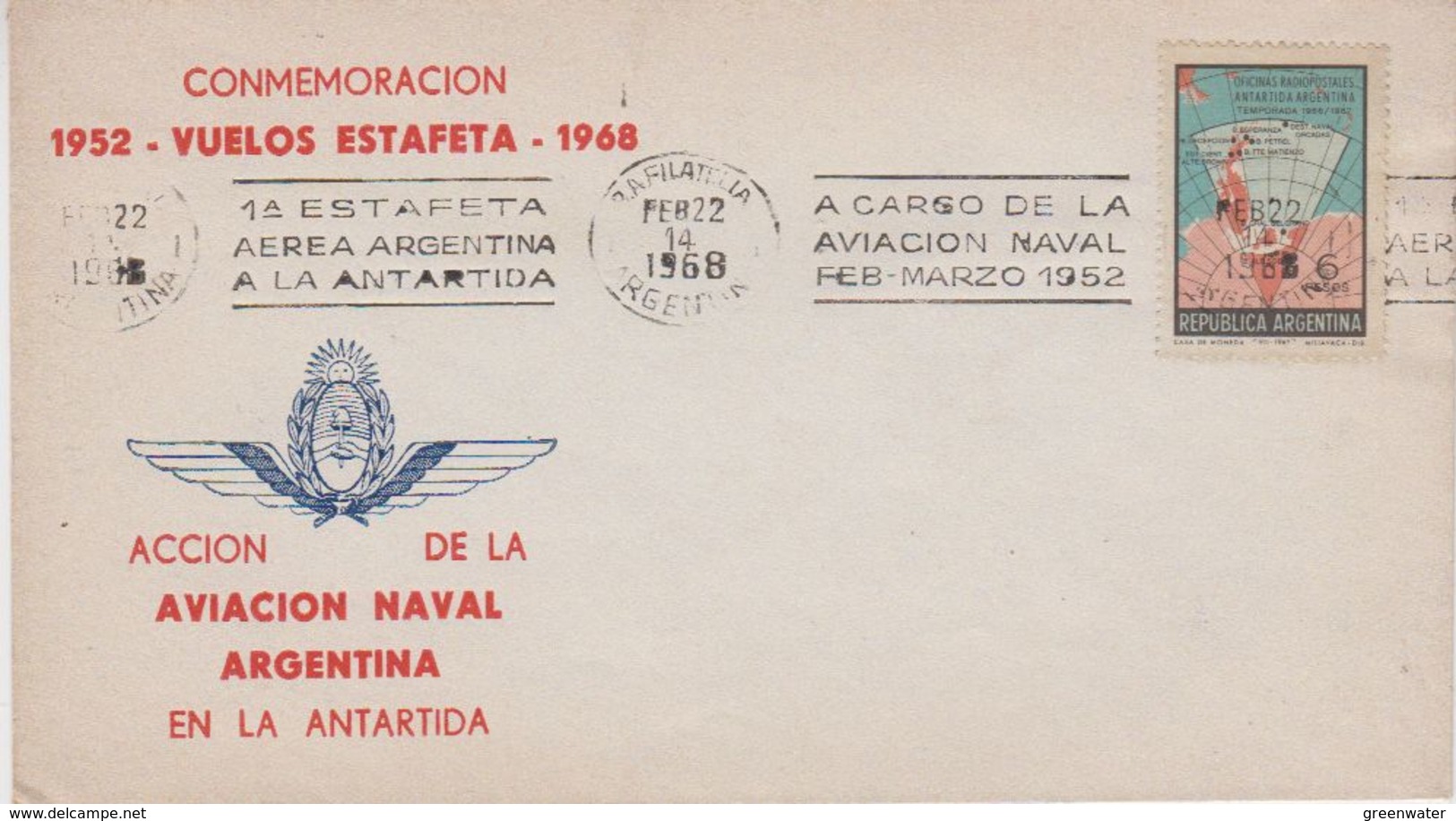 1968 Argentina Conmemoracion Vuelos Estafeta 1952-1968 Cover(47403) - Vuelos Polares