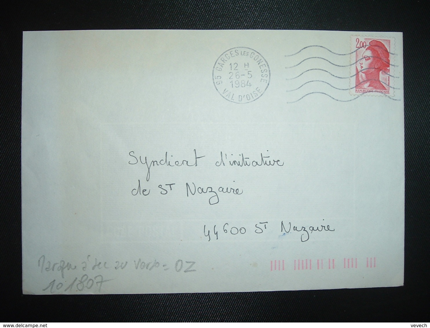 LETTRE TP LIBERTE 2,00 ROUGE OBL.MEC.26-5 1984 95 GARGES LES GONESSE + TRI INDEXATION BARRES ROSES Marque à Sec 0Z - Storia Postale