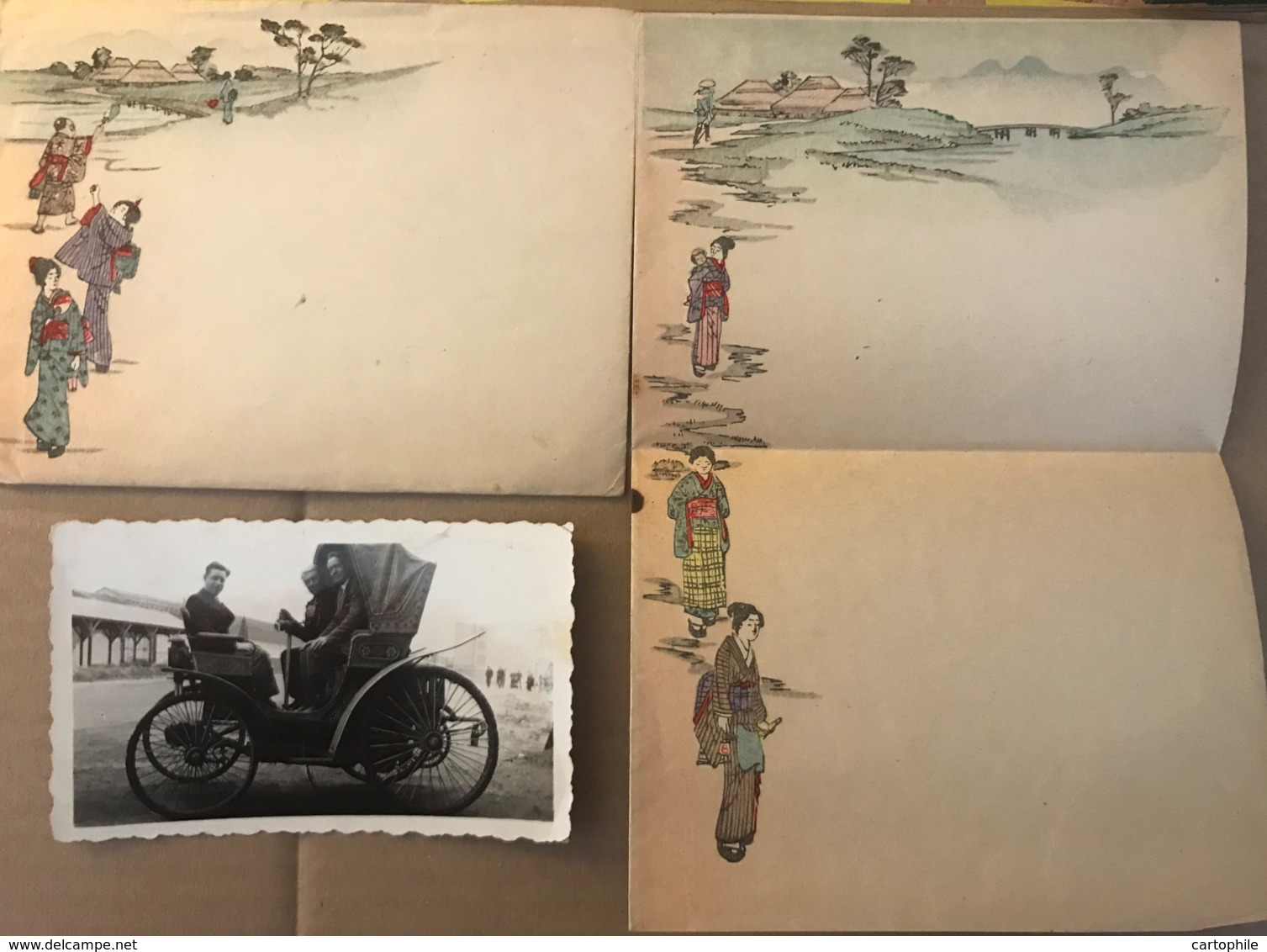 JAPAN - Papier à Lettre Et Enveloppe Décorée De Geishas + Une Photo D'une Automobile à Déterminer - Andere & Zonder Classificatie