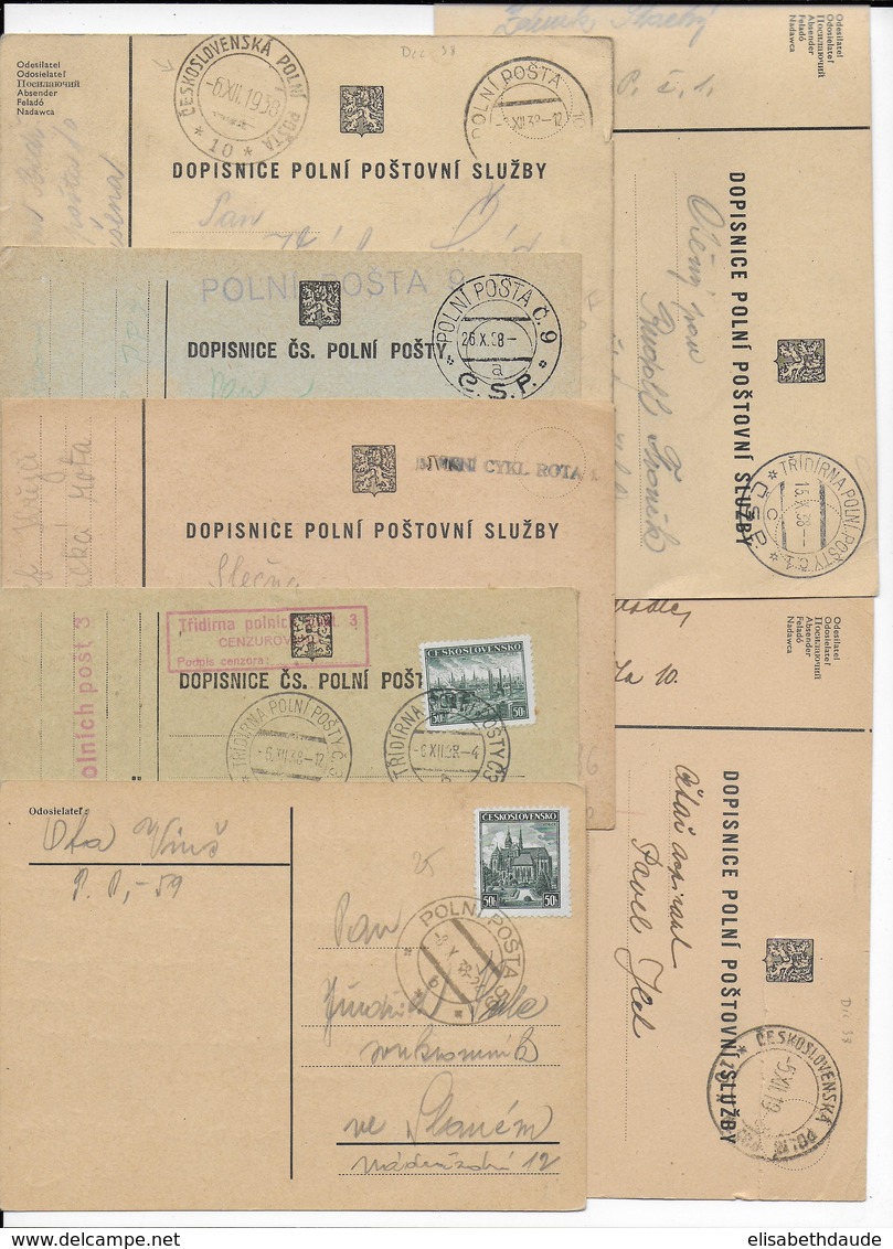 TCHECOSLOVAQUIE - 1938 - MOBILISATION APRES ANNEXION SUDETES  ! LOT De 11 CARTES MILITAIRES FM ! - Covers & Documents