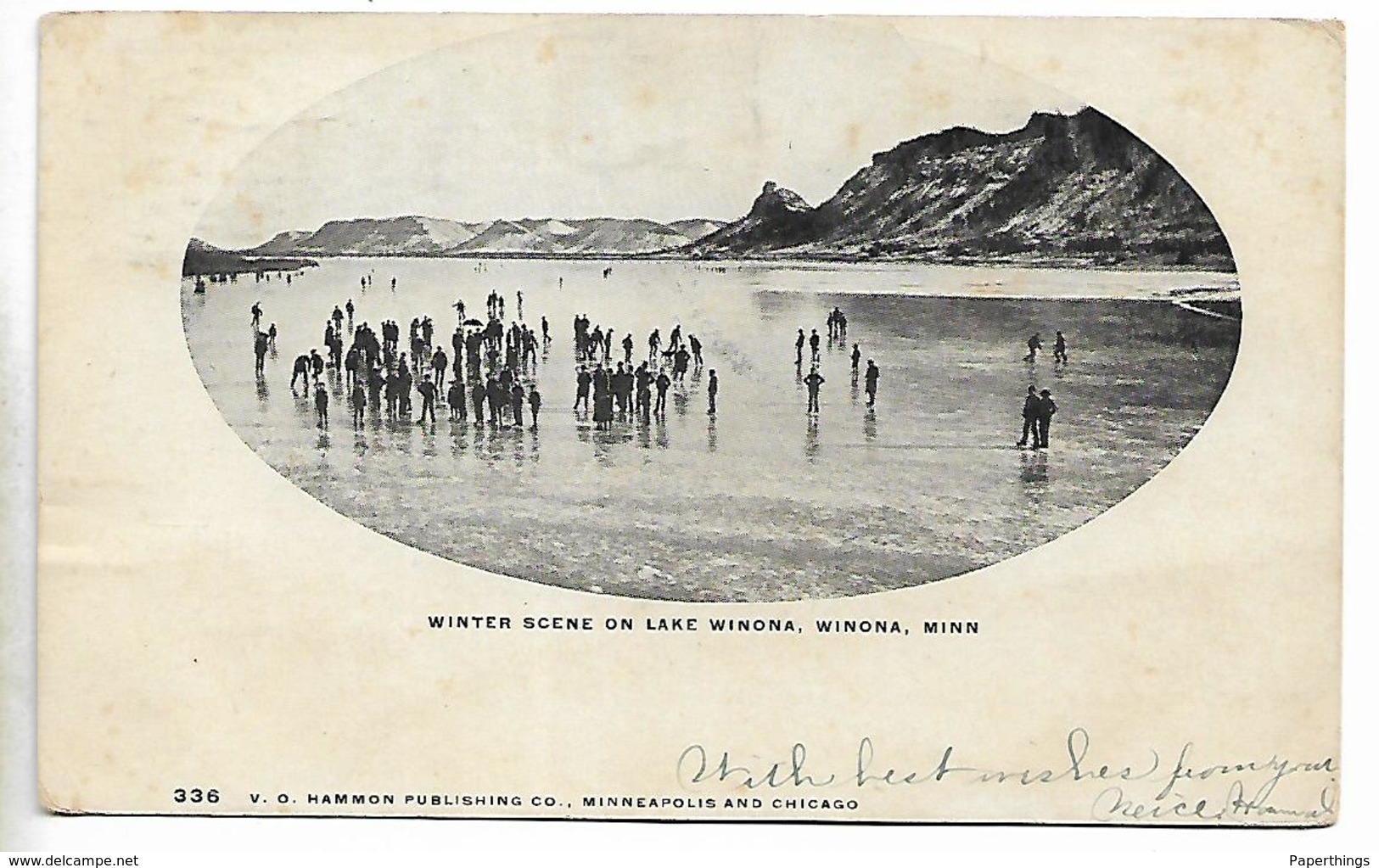 Old Postcard, Kosciusko, Winter Scene On Lake Winona, People On Ice, 1907. - Fort Wayne