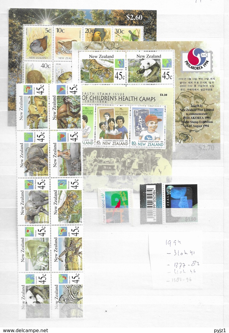 1994 MNH New Zealand, Year Colection All Most Complete But With Extra's Postfris** - Volledig Jaar