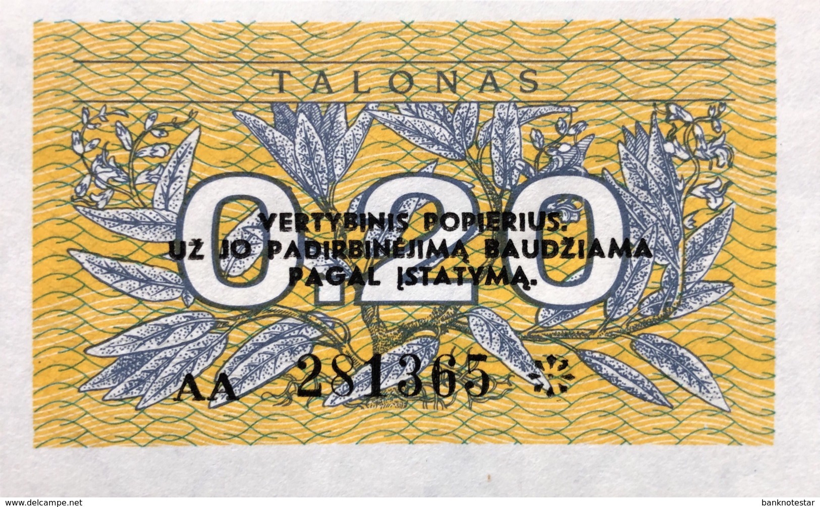 Lithuania 0.20 Talonas, P-30 (1991) - UNC - Lituania