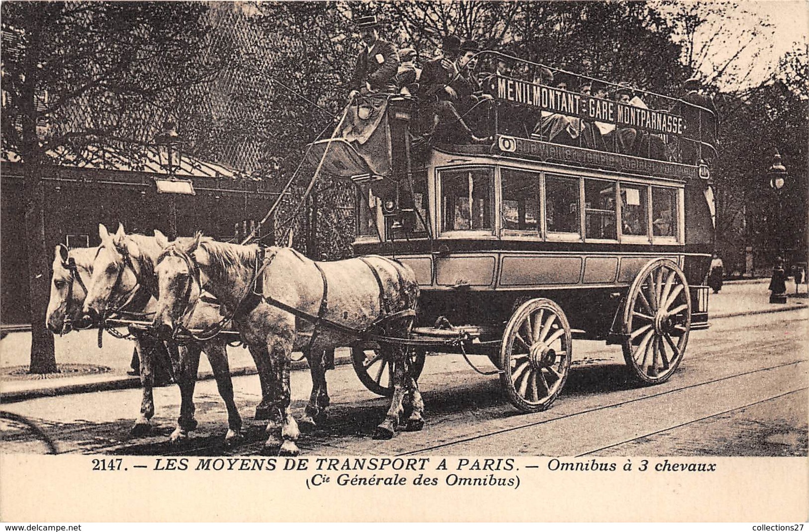 PARIS-LES MOYENS DE TRANSPORT A PARIS , OMNIBUS A 3 CHEVEAUX Cie GENERALE DE SOMNIBUS - Nahverkehr, Oberirdisch