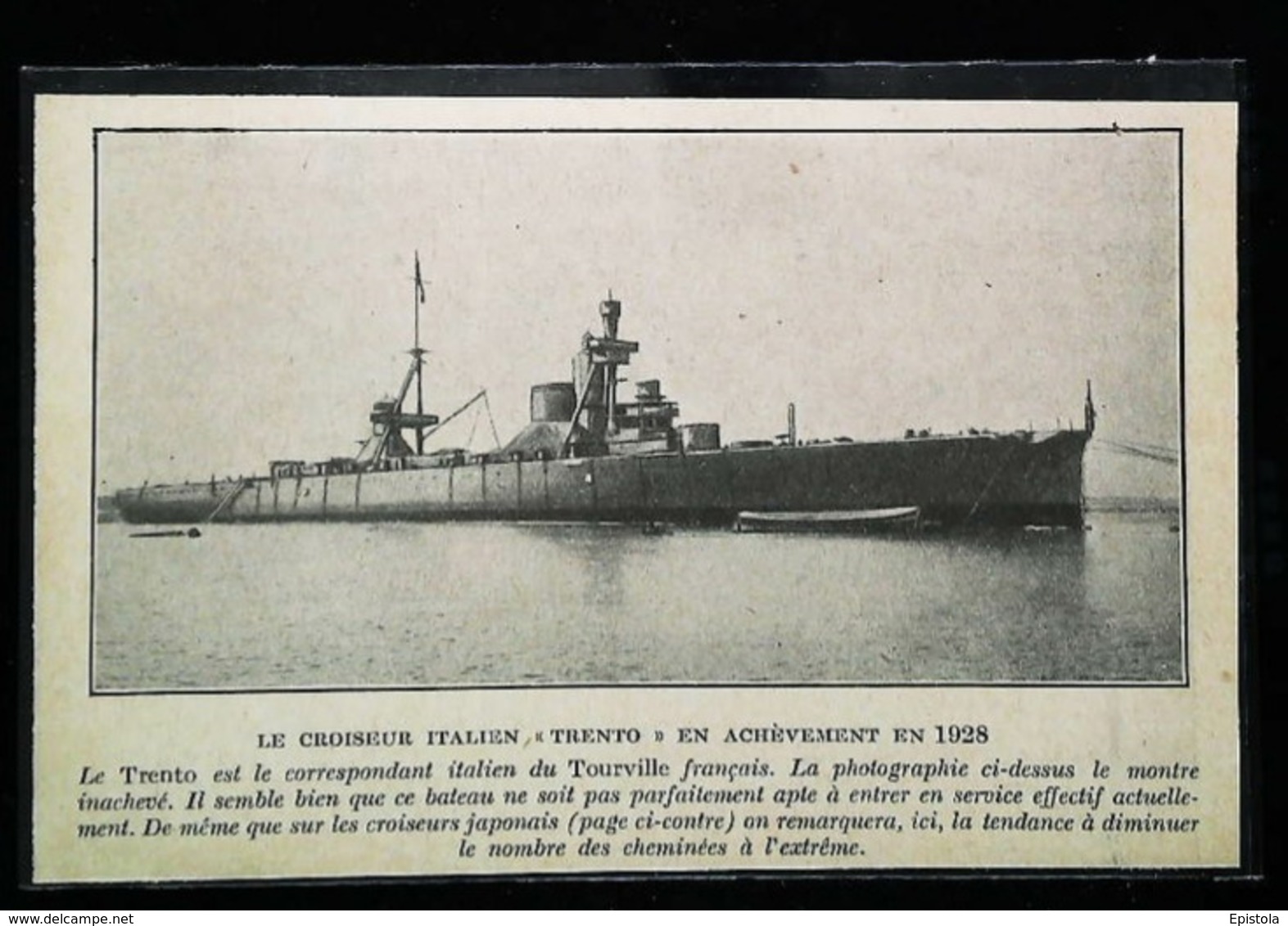 Navire De Guerre -   Croiseur Italien "TRENTO"  - Coupure De Presse (encadré Photo) De 1928 - Autres & Non Classés