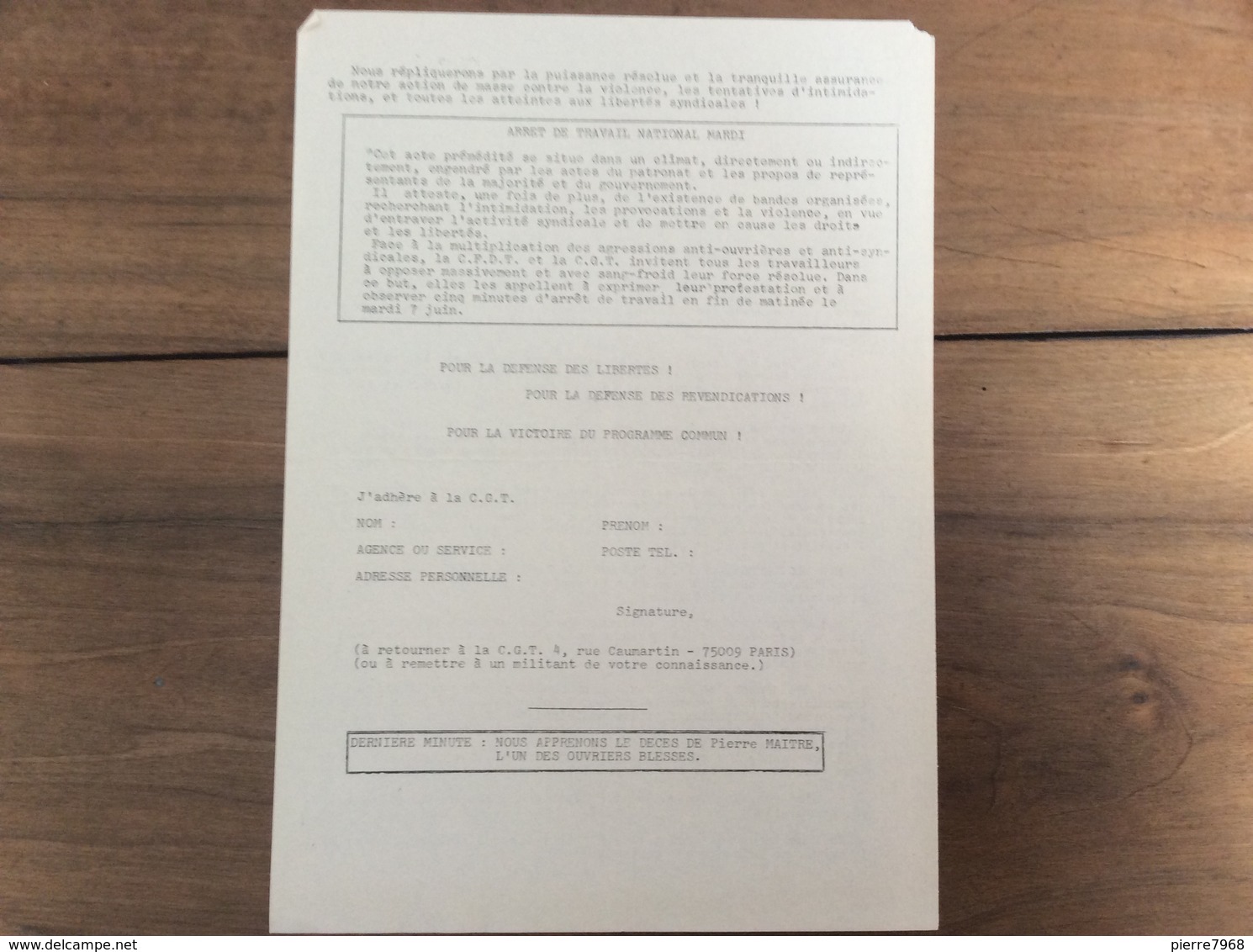 Tract : CGT Société Générale - Les Tueurs Dans L'usine à Reims -1977 - Historical Documents