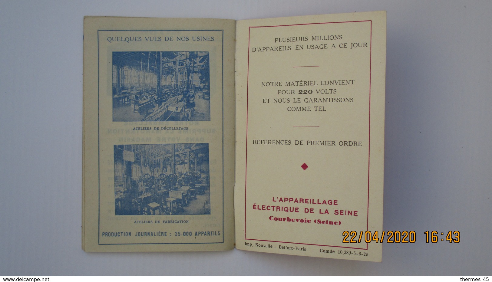 CARNET MENSUEL PUBLICITE DE "L'APPAREILLAGE ELECTRIQUE DE LA SEINE / COURBEVOIE - Autres Appareils
