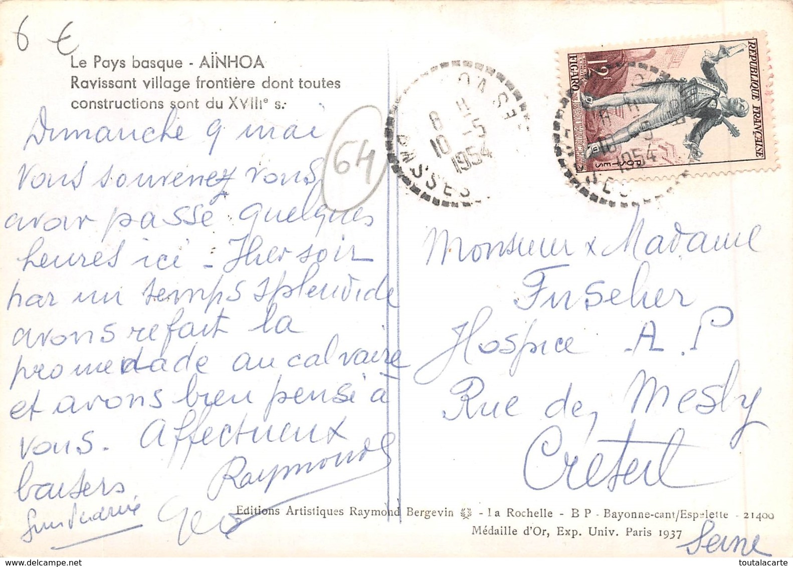 CPSM 64 AINHOA  1954     Grand Format  15 X 10,5 Cm - Ainhoa