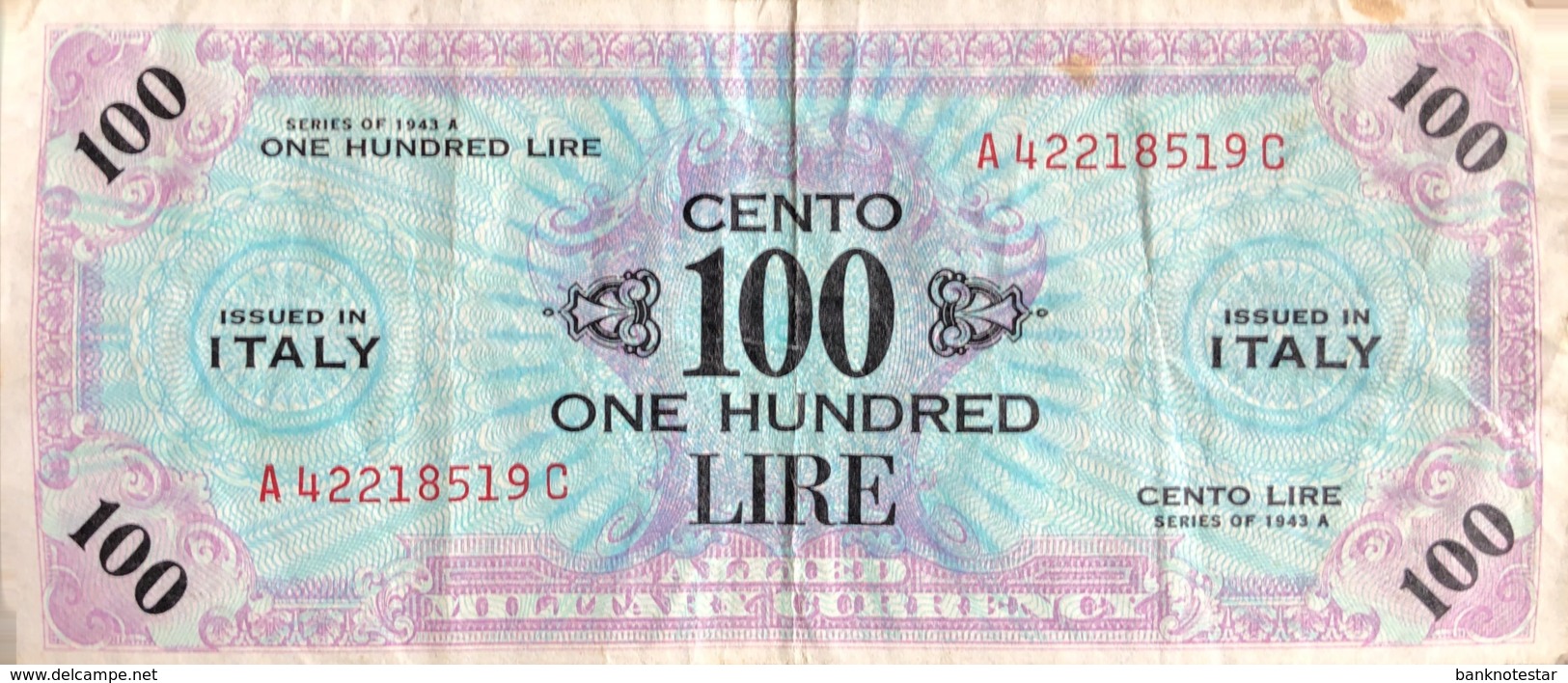 Italy 100 Lire, P-M21c (1943A) - Fine - Geallieerde Bezetting Tweede Wereldoorlog