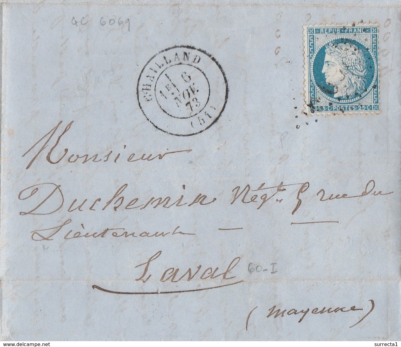 1873 LAC Partielle / Cachet De Chailland + Grille GC 6069 / Levoul Desmont Pour Duchemin Négociant à Laval / 53 Mayenne - 1800 – 1899