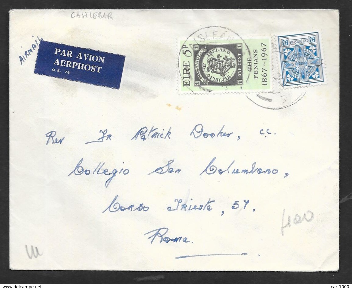 EIRE IRELAND CAISLEAN CASTLEBAR 1967 TO ROMA - Briefe U. Dokumente