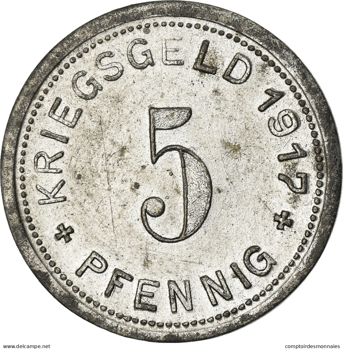 Monnaie, Allemagne, Kriegsgeld, Mettmann, 5 Pfennig, 1917, TTB+, Zinc - Monétaires/De Nécessité