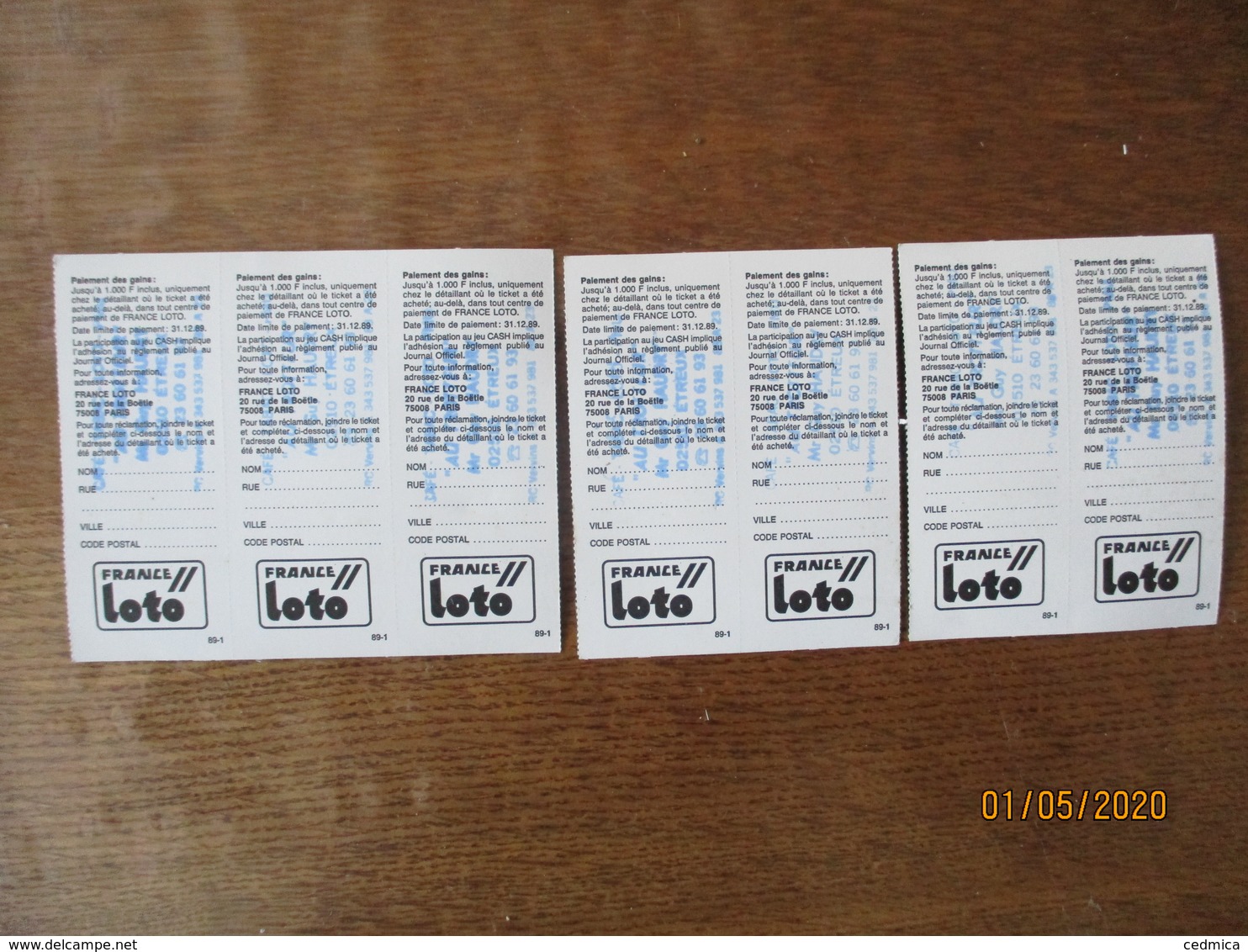 7 TICKETS DE CASH 10F FRANCE LOTO - Biglietti Della Lotteria