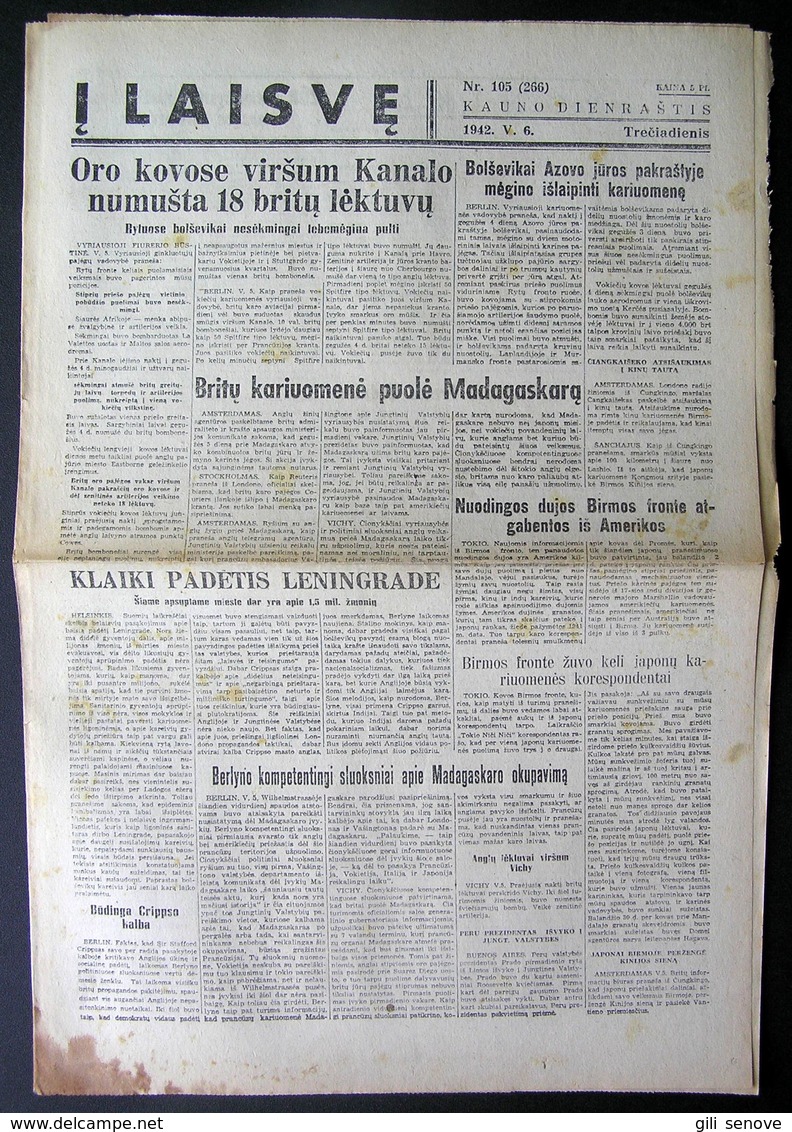 Lithuanian Newspaper/ Į Laisvę No. 105 1942.05.06 - Informations Générales