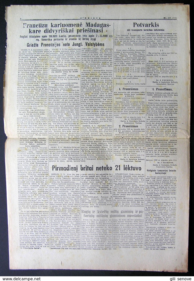 Lithuanian Newspaper/ Į Laisvę No. 105 1942.05.06 - Informations Générales