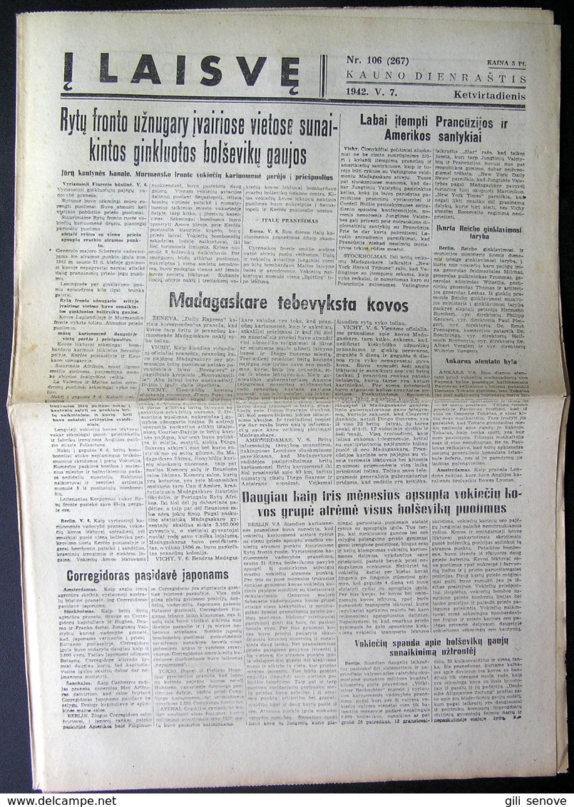 Lithuanian Newspaper/ Į Laisvę No. 106 1942.05.07 - Algemene Informatie