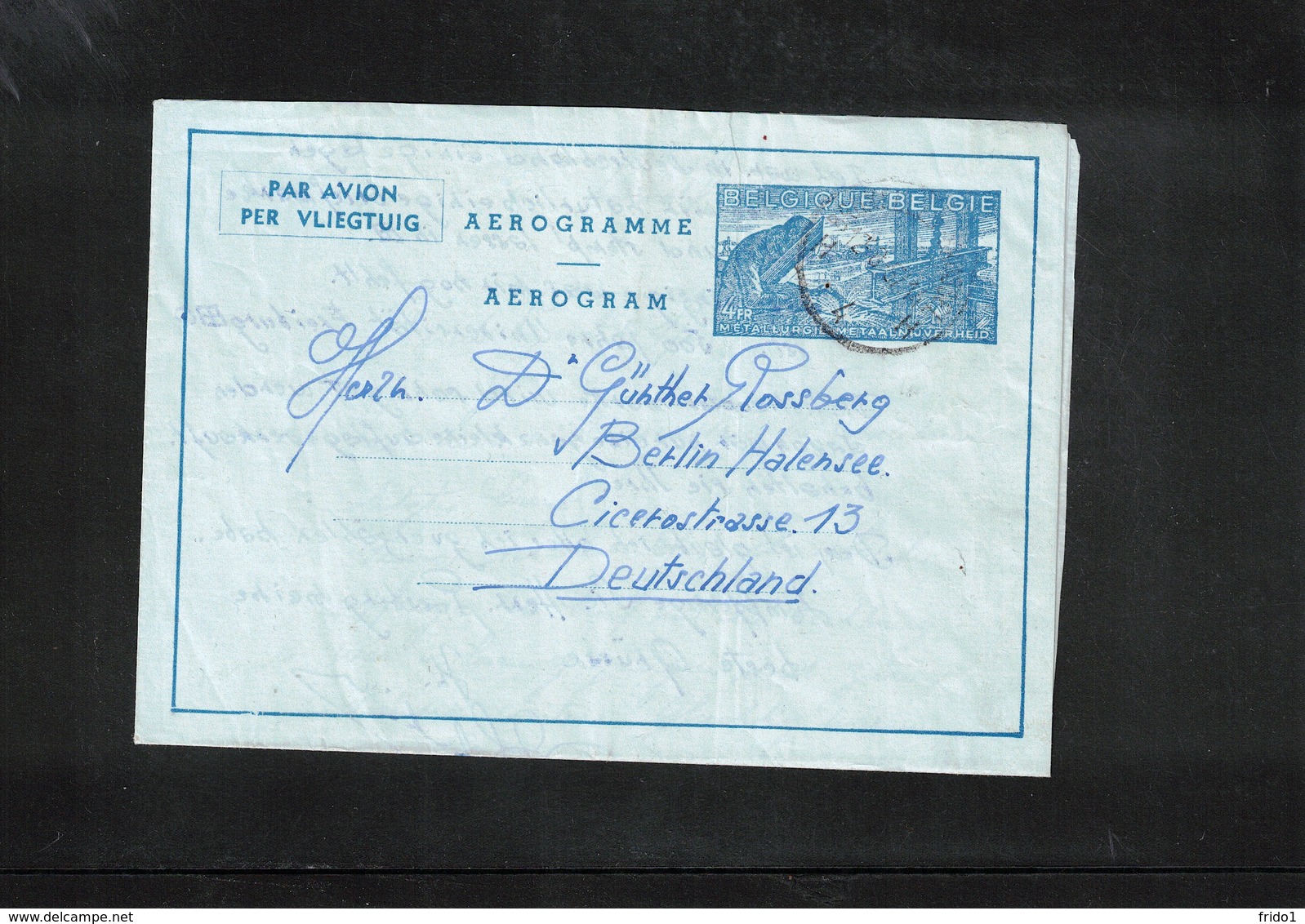 Belgium 1957 Interesting Aerogramme To Germany - Aérogrammes