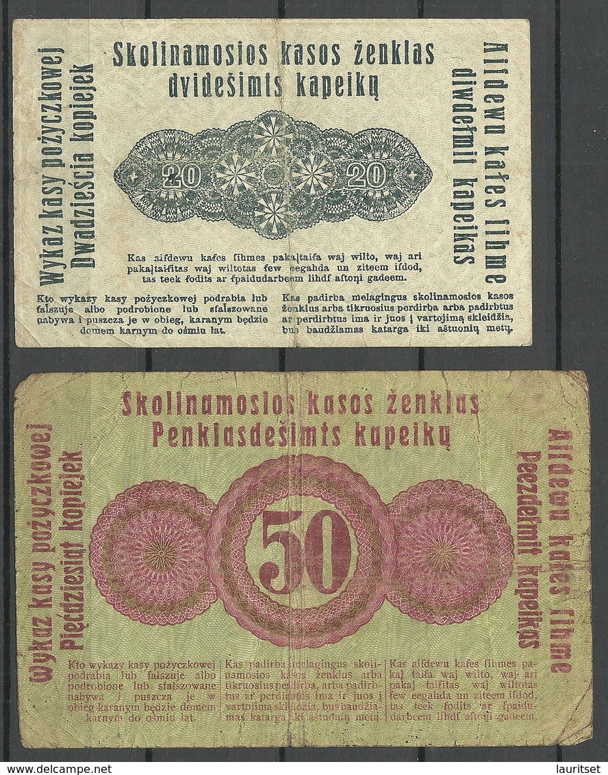 Germany Occupation Territories Ober-Ost 1916 WWI Posen Bank Notes 20 & 50 Kopeken - Primera Guerra Mundial