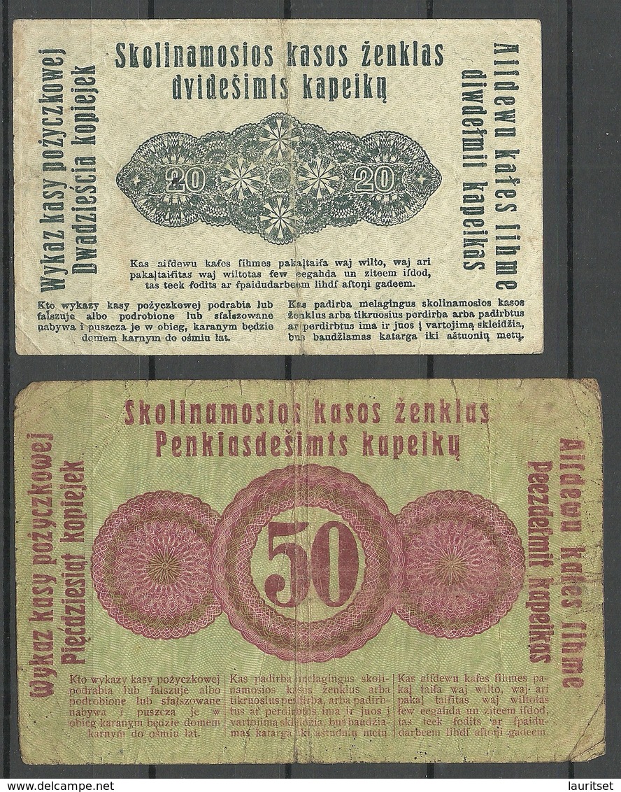 Germany Occupation Territories Ober-Ost 1916 WWI Posen Bank Notes 20 & 50 Kopeken - 1° Guerra Mondiale