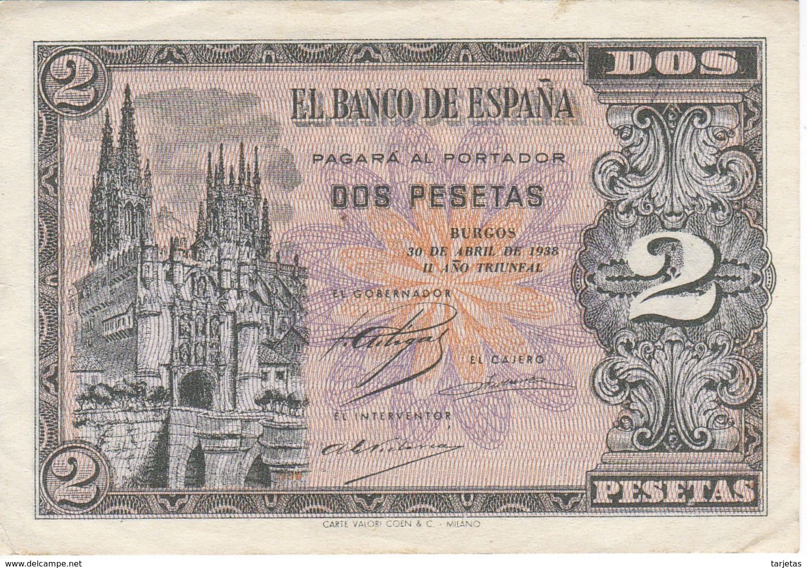 BILLETE DE ESPAÑA DE 2 PTAS  DEL AÑO 1938 SERIE N CALIDAD EBC (XF) (BANKNOTE) - 1-2 Pesetas