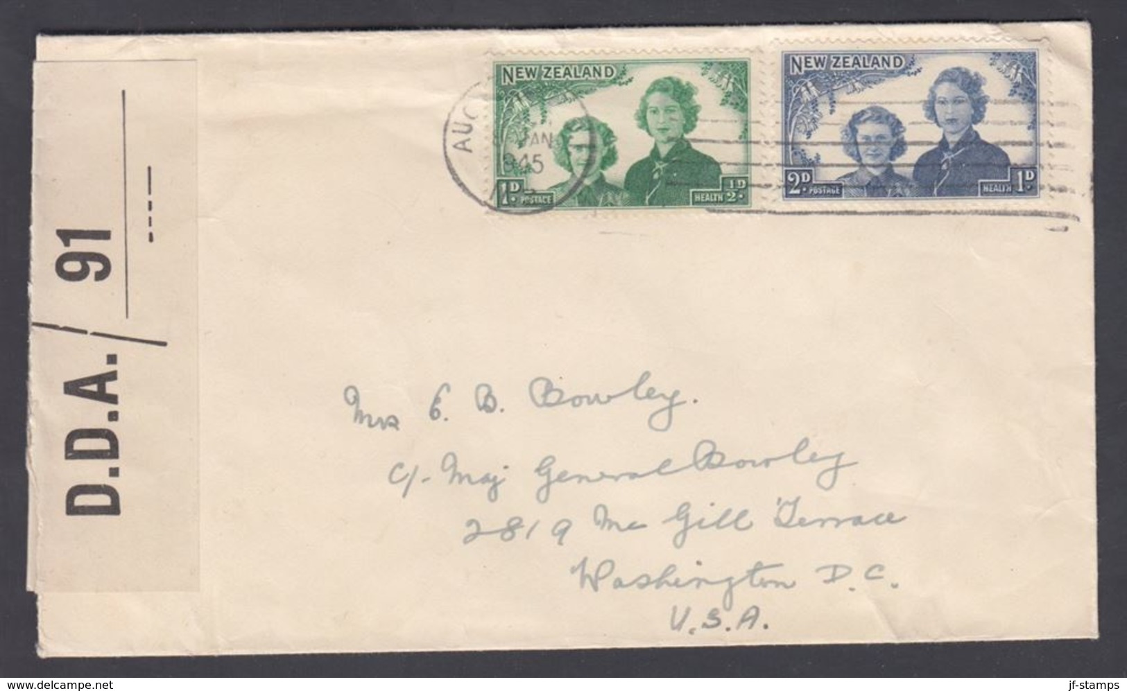 1945. New Zealand. HEALTH 1 + ½ D And 2 + 1 D On Cover To Washington, DC, USA From AU... (MICHEL 277-279) - JF323619 - Lettres & Documents