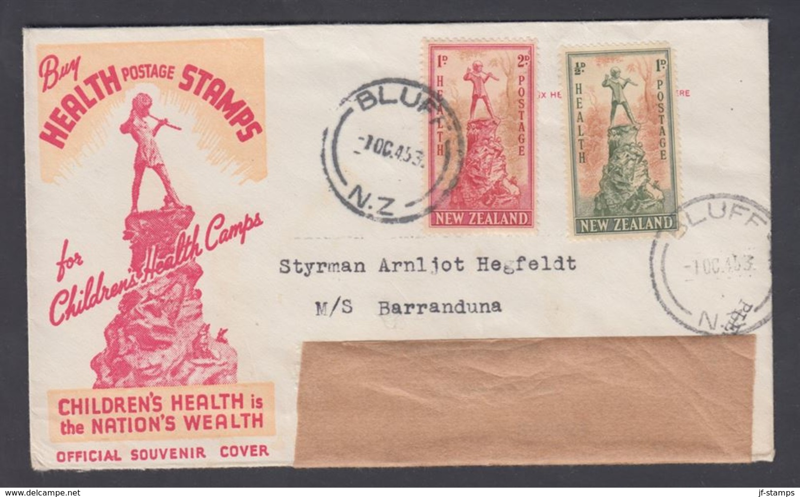 1945. New Zealand. HEALTH 1 + ½ D And 2 + 1 D On Cover From BLUFF N.Z. -1.OC.45. FDC.... (MICHEL 280-281) - JF323620 - Covers & Documents