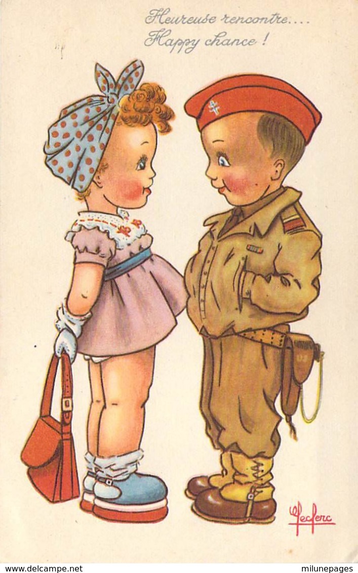 Carte Illustré D'une Jeune Femme Et Son Libérateur à Croix De Lorraine Libération Happy Chance Heureuse Rencontre - Leclerc