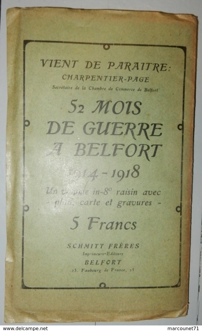 CARTE DU TOURISTE ALSACE ET VOSGES COMMANDANT FREZARD 1919 LIBRAIRIE MILITAIRE SCHMITT FRÈRES BELFORT WW1 - Maps/Atlas