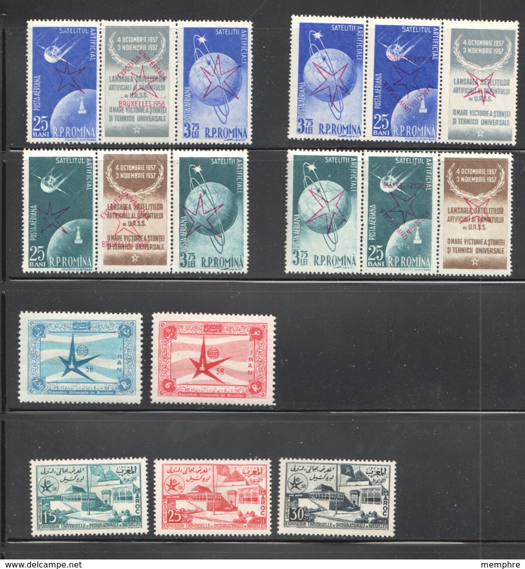 Groupe 3 Blocs Feuillets Et 38 Timbres Roumanie, Iran, Maroc, Haiti, Nicaragua, Rep. Dominicaine, Hongrie, Brésil Etc * - 1958 – Bruxelles (Belgique)