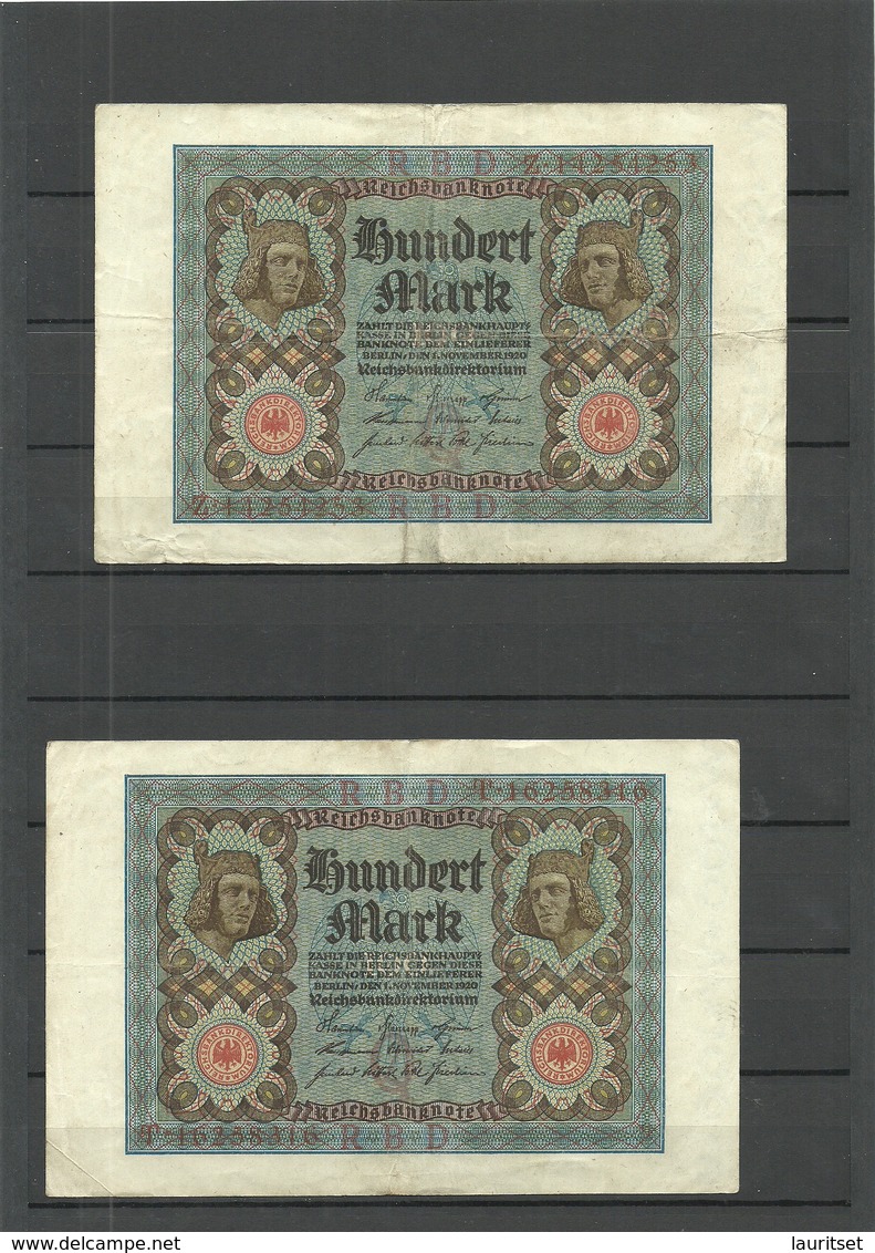 Germany Deutschland 1920 = 100 Mark Bank Notes Series Z & T - 100 Mark