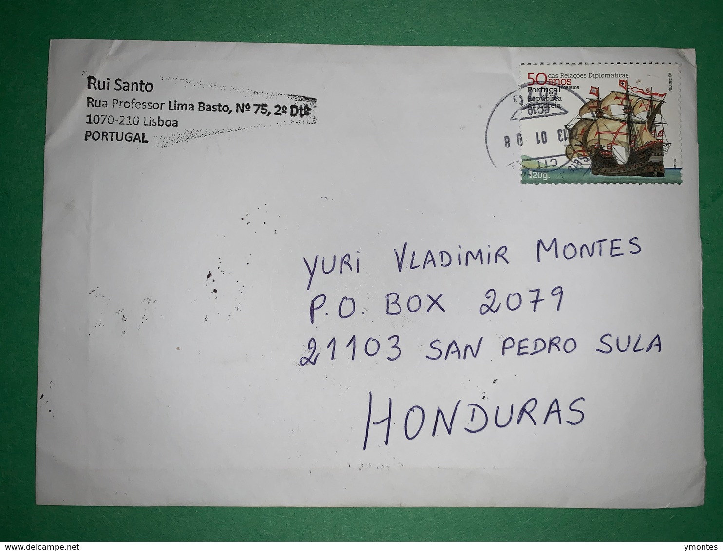 Cover Circulated Ship - 50 Anniversary Relations Korea And Portugal ( Stamp Ship )2019 To Honduras - Storia Postale