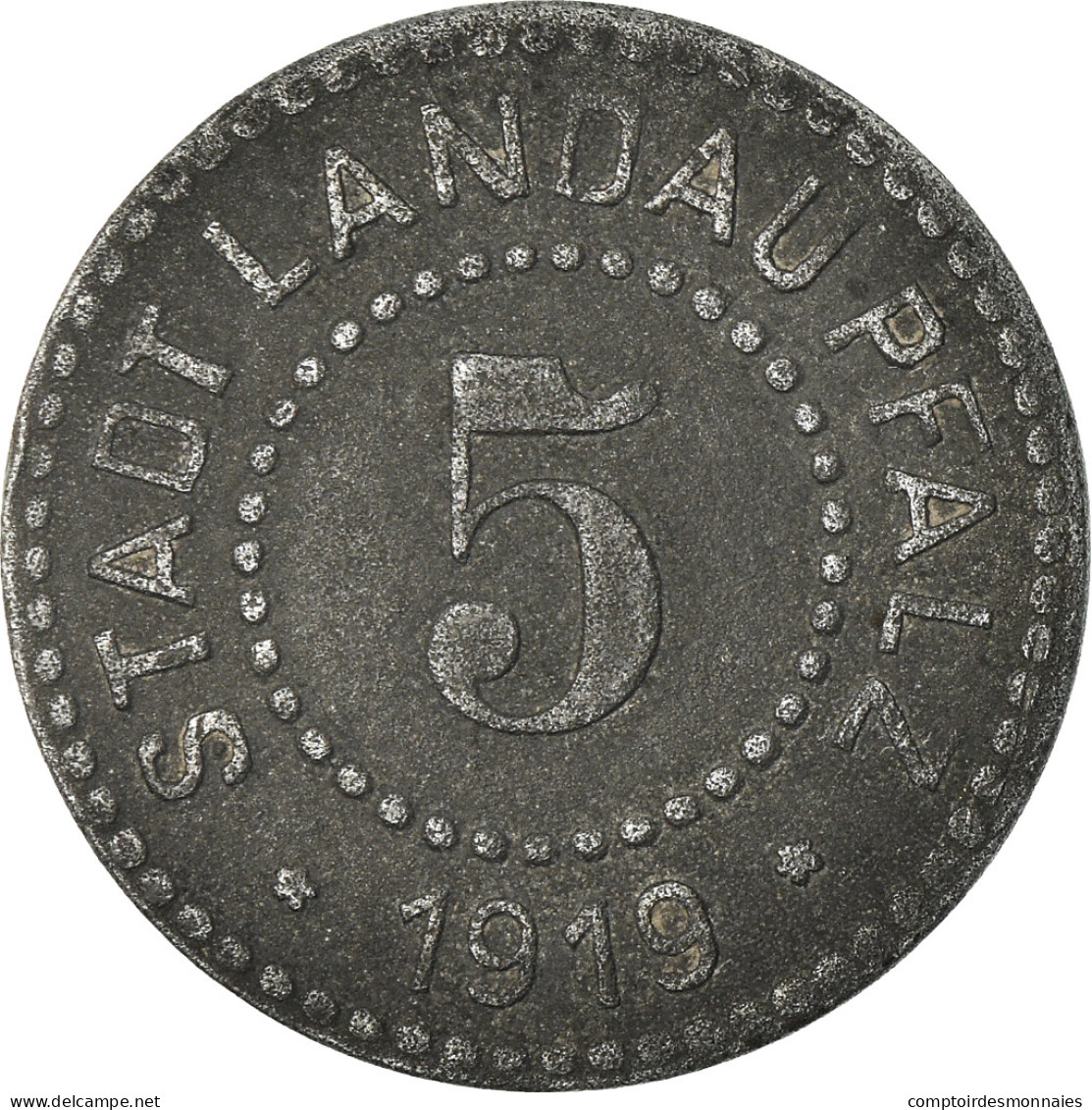 Monnaie, Allemagne, Kleingeldersatzmarke, Landau, 5 Pfennig, 1919, TTB, Zinc - Monetari/ Di Necessità