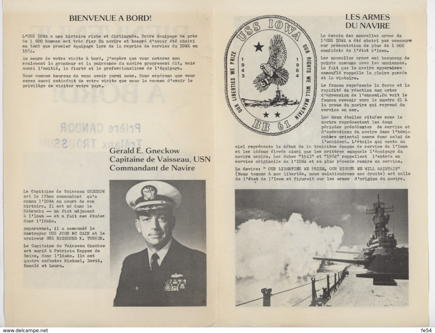 ° Cuirassé Américain USS IOWA ° Escale Au Port Du Havre En Septembre 1985 ° 2 Documents ° - Documentos Históricos